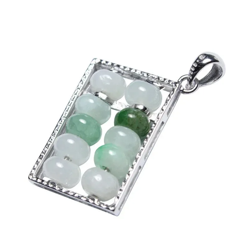 

Free Shipping S925 Silver Inlay Natural Emerald Pendant Abacus Myanmar Jade Factory Live Delivery FC1010311