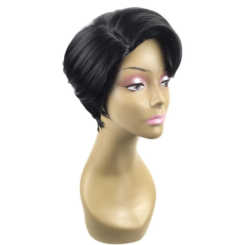 

Pixie Cut Machine Made Wigs Short Wigs for Black Women Short Straight Black Ladies Wigs 1B Color