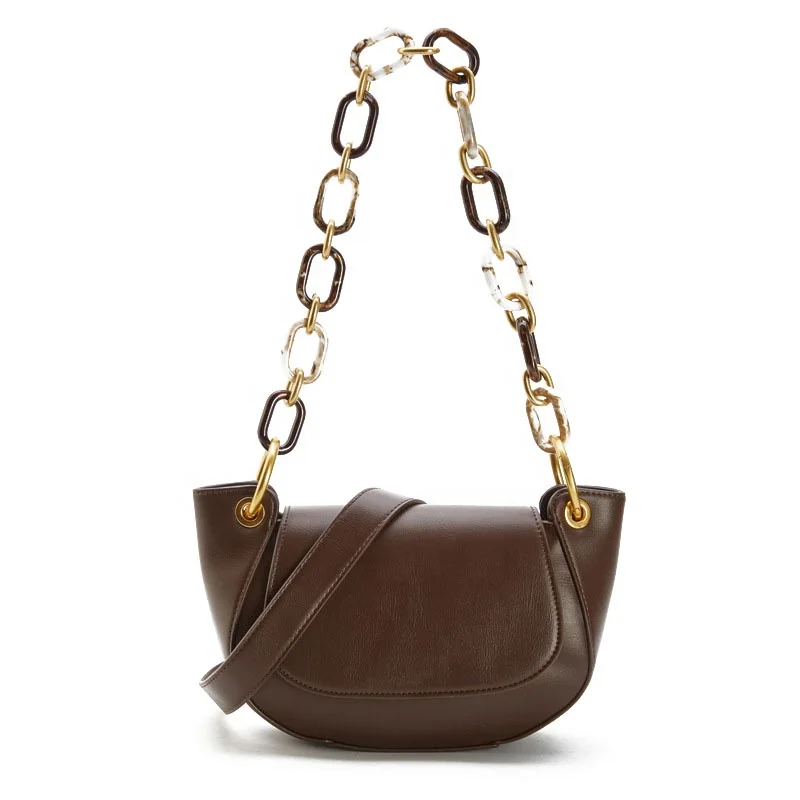 

Ladies Pu Leather Shoulder Saddle Bags 2022 Acrylic Chain Women's Trendy Handbags