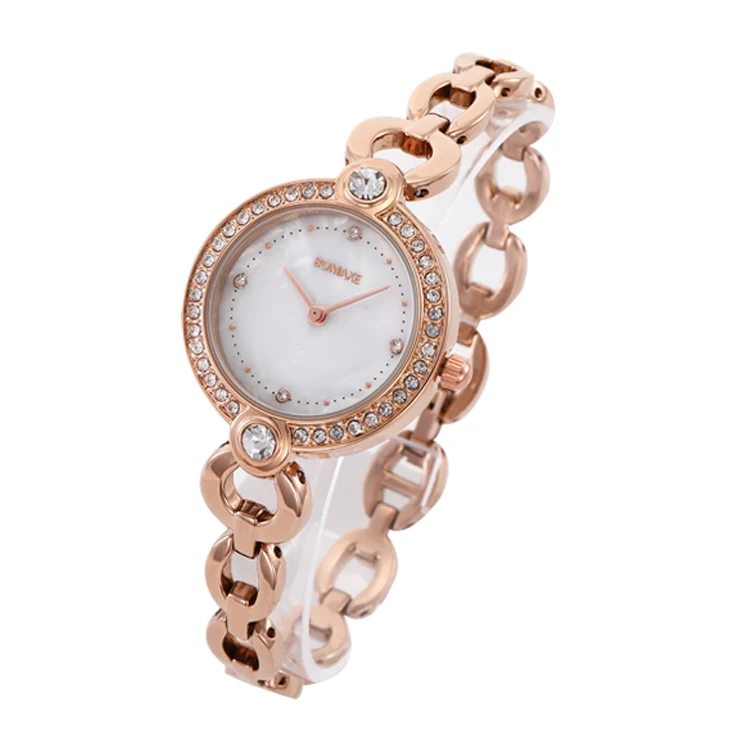 Custom Logo Rose Gold Ladies Women Watch Simple Style Wristwatches with Quartz Movement Crystal Dial Window and Alloy Case