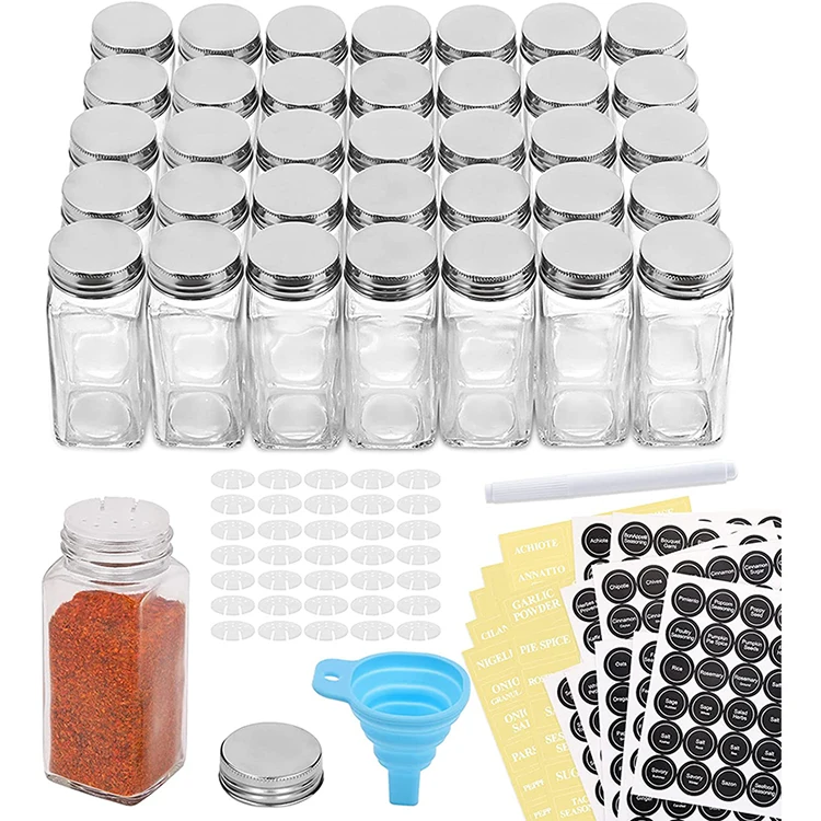 

120 ml Square Glass Spice Storage Container Seasoning Bottles 4 oz Spice Glass Jar with Labels