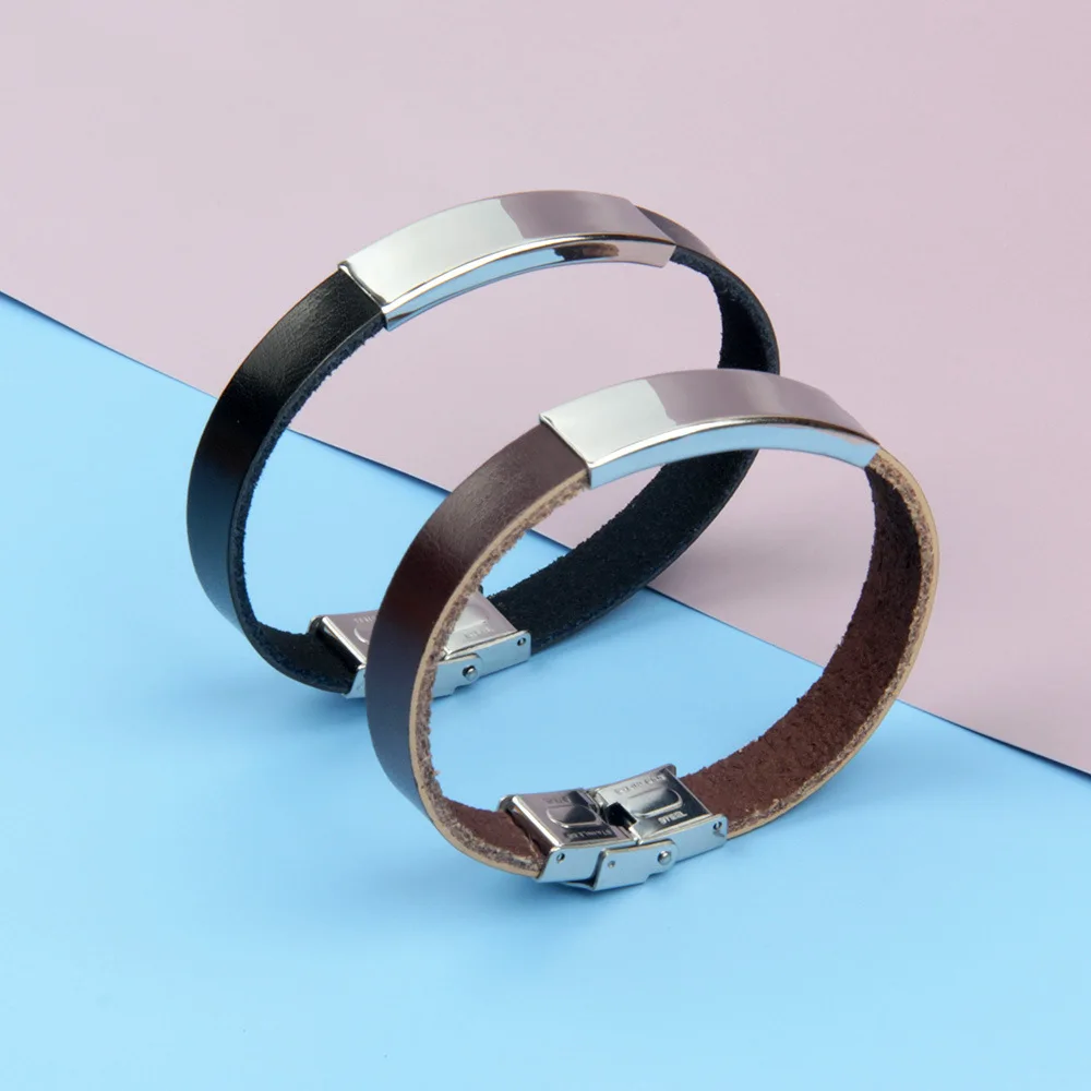 

2021 Sailing Jewelry Customized Lettering LOGO Bracelet Leather Bracelet Stainless Steel Lettering LOGO Couple Bracelet