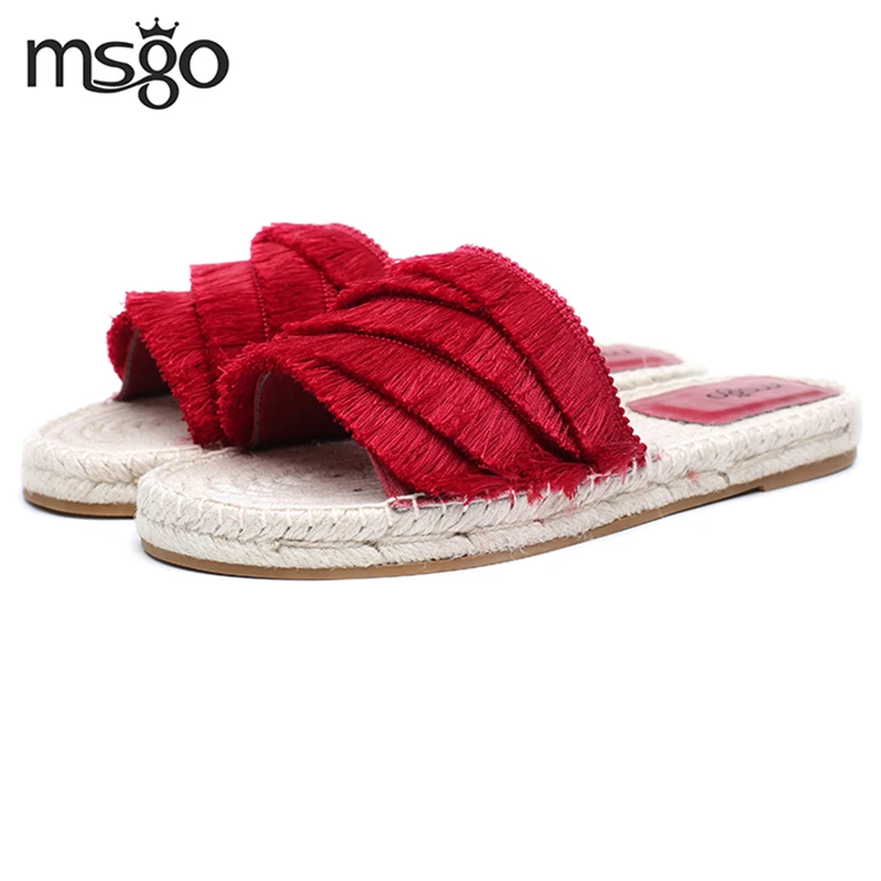 

The most comfortable slipper with colorful tassels jute insole espadrilles flat sandals, Red/pink/fuschia/grey/yellow