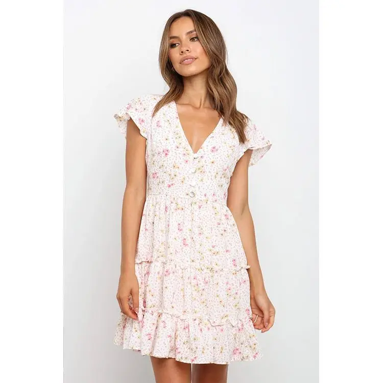 

PEARL Dresses Women 2021 Summer Holiday Sweat Printed Short Sleeve V Neck Girls' Dresses