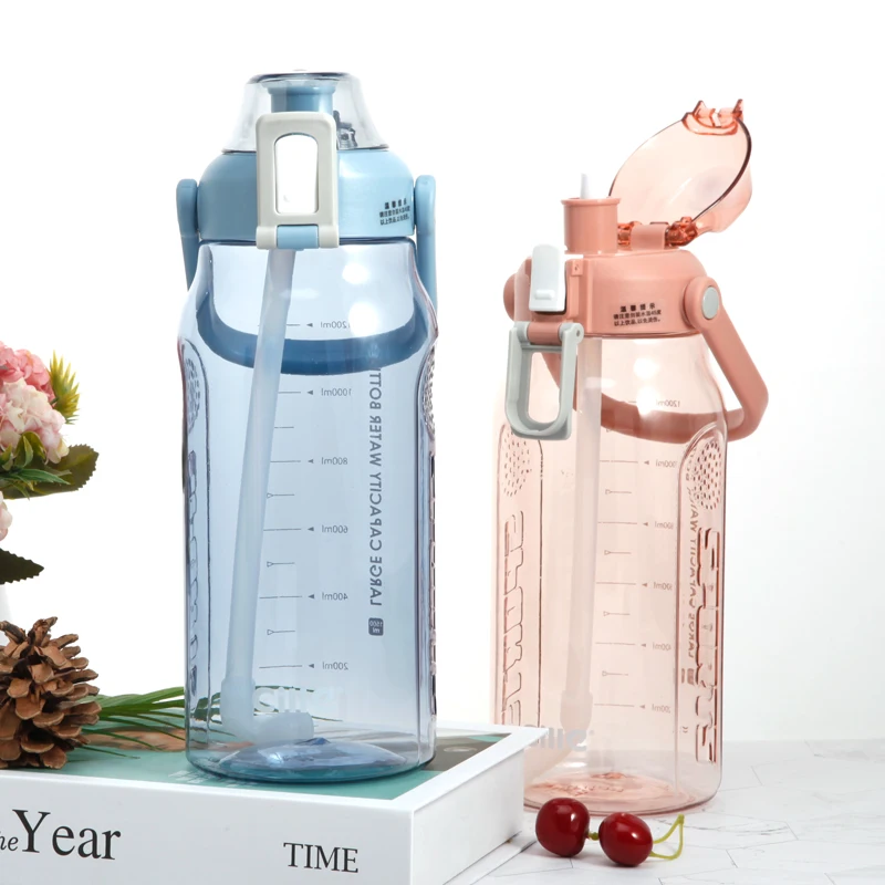 

High quality big clear 2l water bottle with measurement plastic sport water bottles portable gym, Customized color
