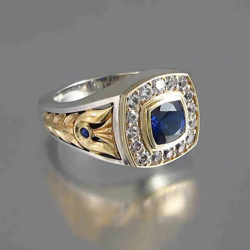 

New Mens Silver Gold Plated Ring With Blue CZ Stone Male Jewelry Engagement Wedding Rings for Men