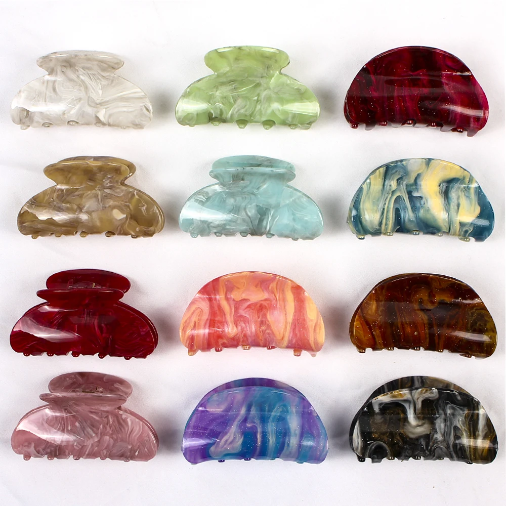 

Qiyue Wholesale Fashion Marble Acrylic Acetate Hair Clips Claw For Girls And Women