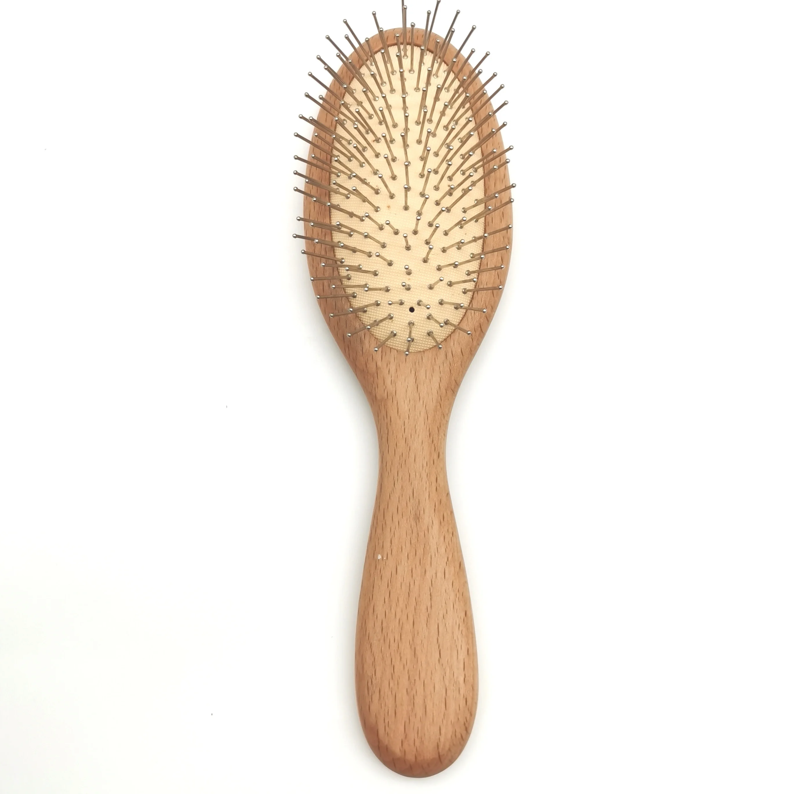 

Lot Hairbrush metal pins bristle round paddle detangling wooden hair brush, Wood color