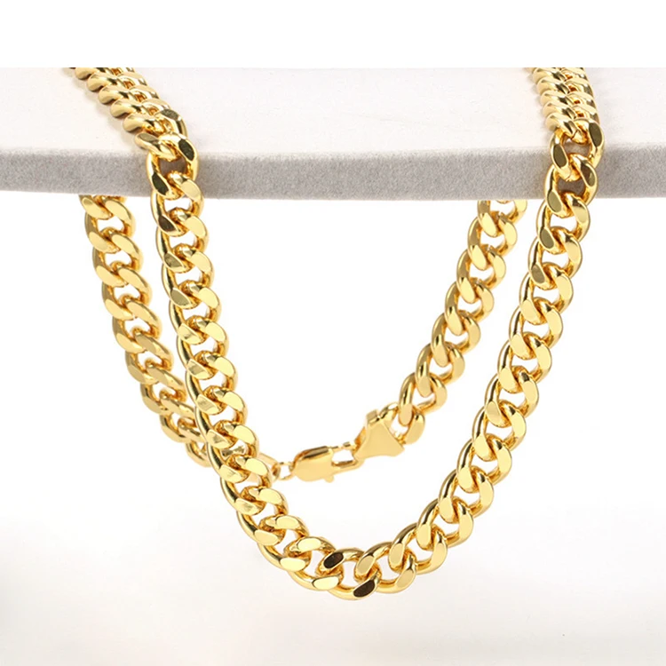 

Retro distressed flat ring necklace ins hip hop style chain metal thick chain street trend, Silver, gold