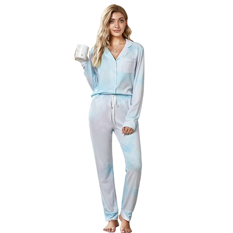 

Women'sTie Dye Printed Pajamas Set Long Sleeve Tops With Pajama Pant LoungeSet Casual Two-Piece Sleepwear