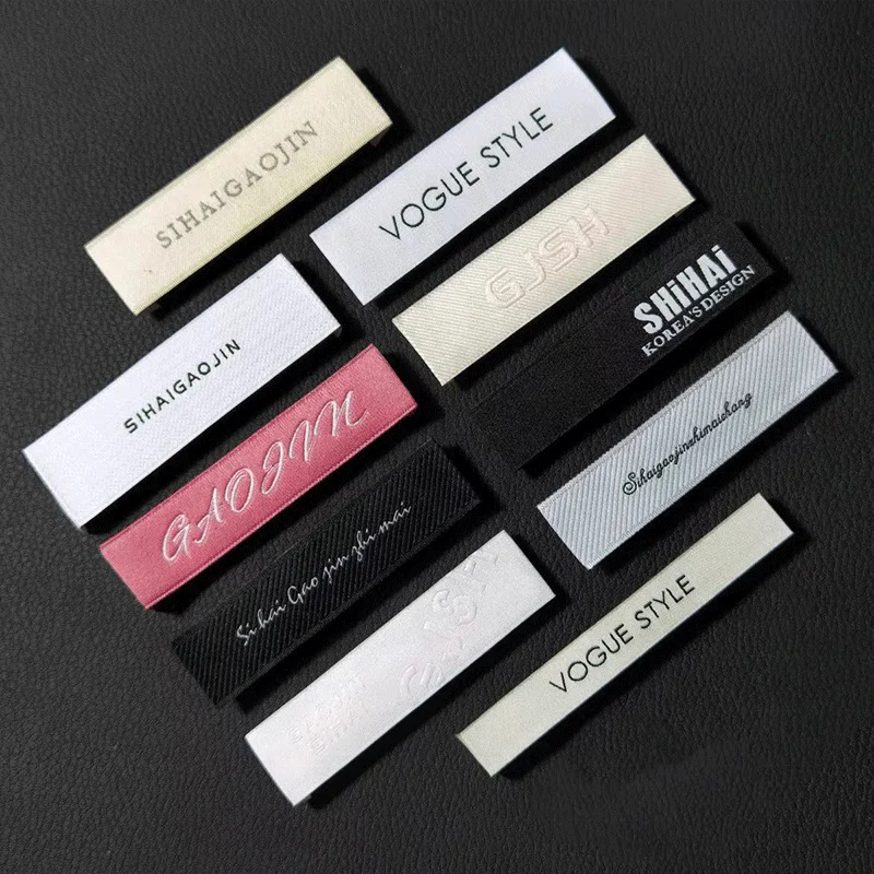 

Best Quality Garment Cotton Satin Labels Custom Logo Woven Label Fabric Neck Tag Brand Woven Label For Clothing