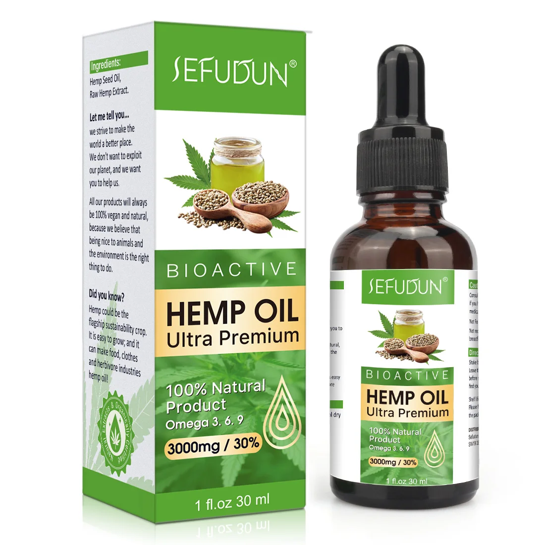 

SEFUDUN relieve pain 100% pure organic natural hemp seed oil3000mg anti aging skin care private label hemp oil wholesale