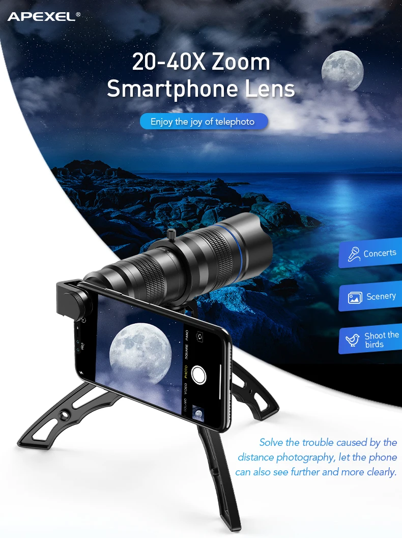2020 Popular Mobile camera phone telescope lenses optics 20-40X monocular telescope zoom lens for mobile phone