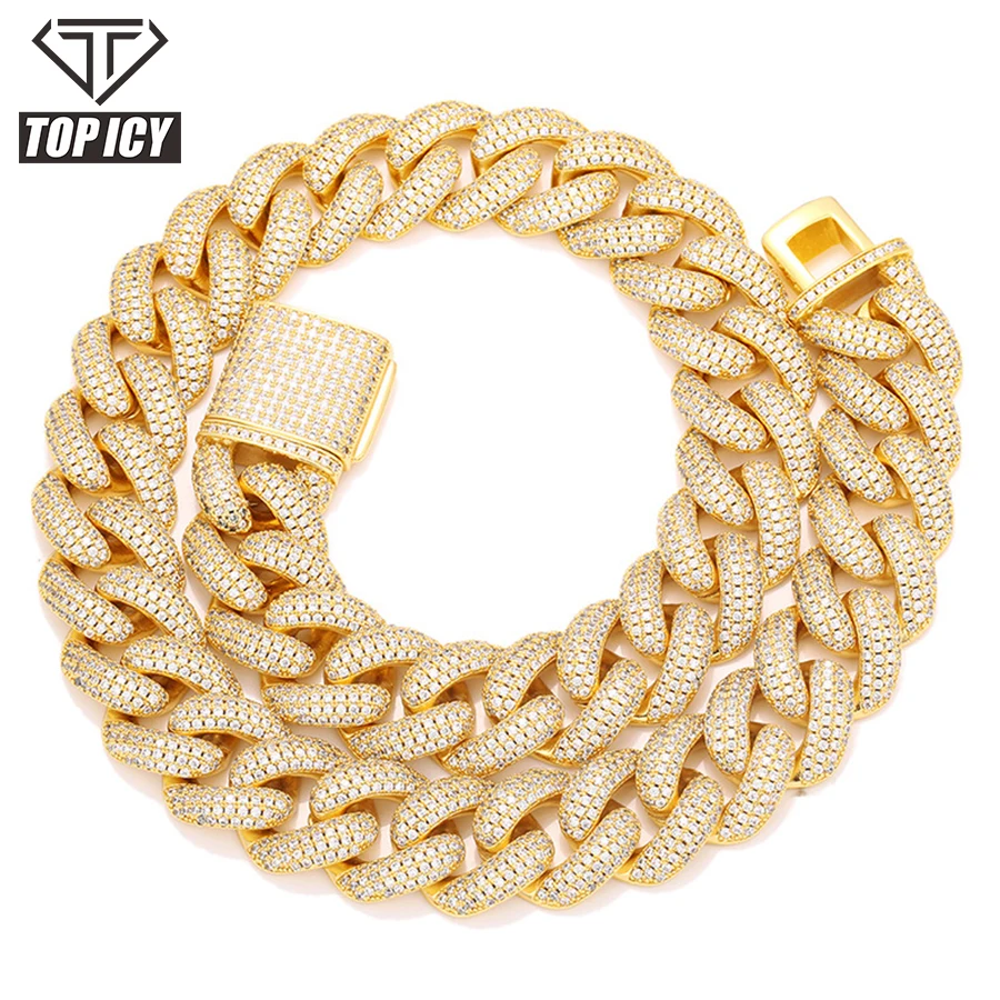

20mm big heavy preminium cuban link chain all iced out 3 rows AAA cubic zircon 14k gold plating street hip hop chain for men, Gold /silver/rose gold