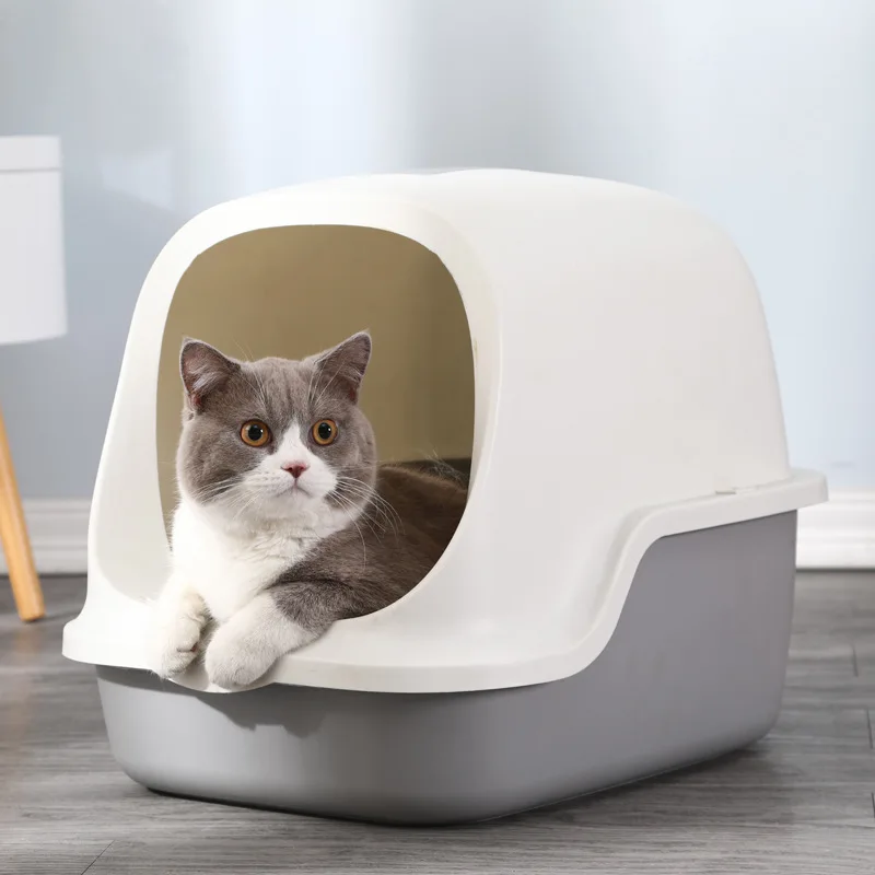 

Newest Design Closed Large Cat Litter Box Toilet, White/pink/blue