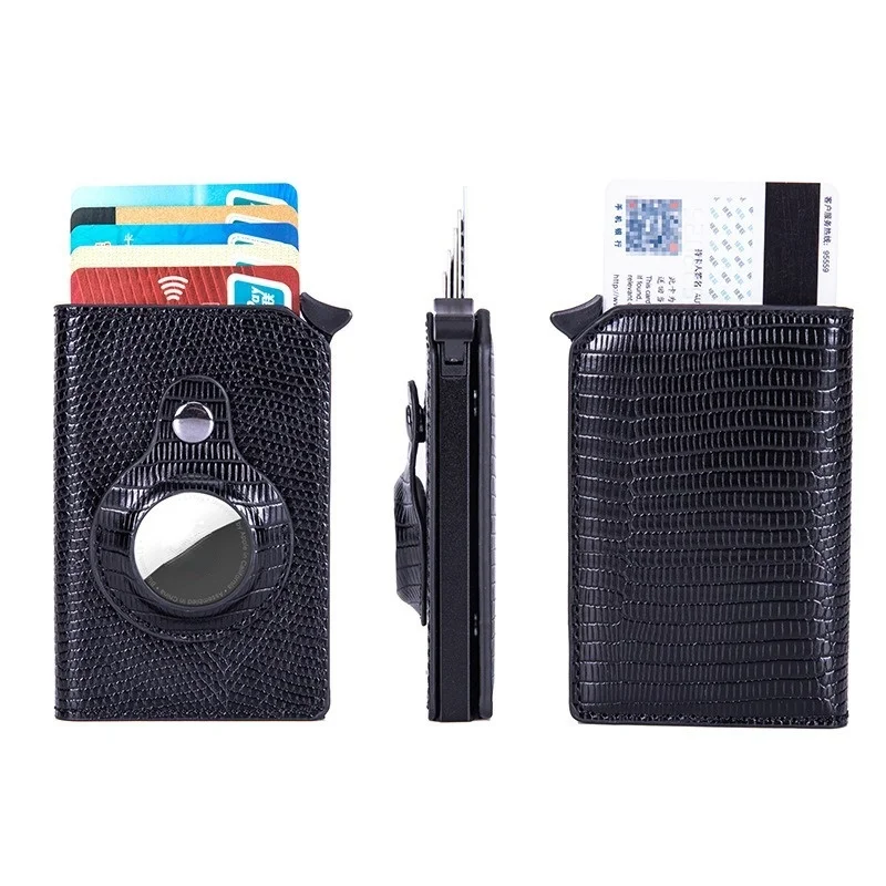 

Automatic Pop-up Anti-theft Brush for Credit Card Aluminum Alloy Card Case Airtag Wallet RFID Card Cover Lizard Pattern