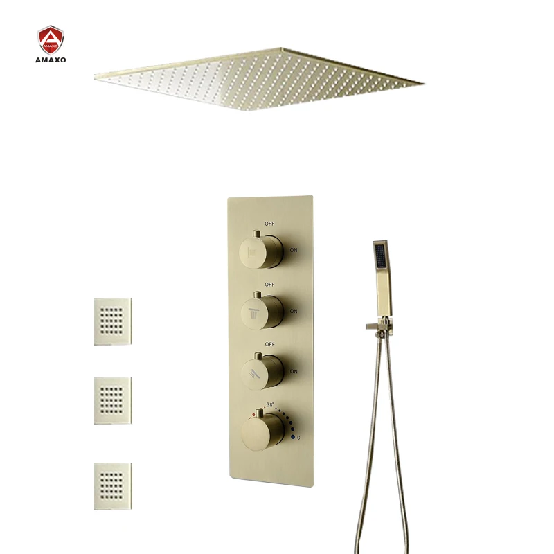 

Brass Shower Room Mixer Brushed Gold Thermostatic Faucet