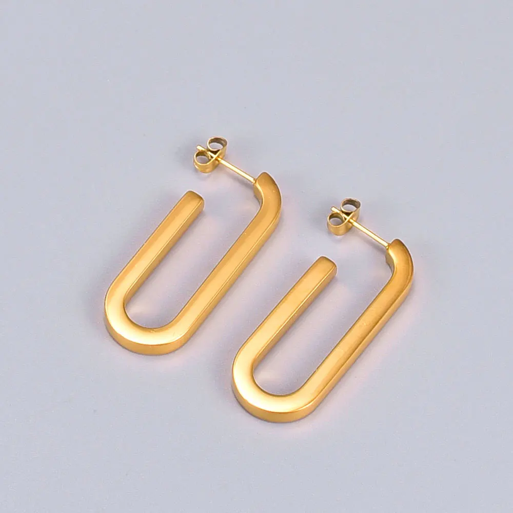 

Fashion Simple Designs 18K Gold Stainless Steel U Shape Stud Earrings Modern Retro Thick Geometric U Shape Hoop Earrings