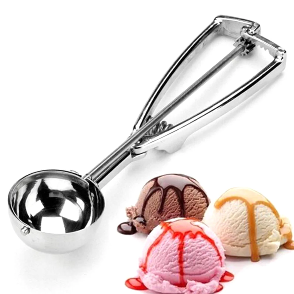 

Stainless Steel Ice Cream Scoop Spoon Ice Cream Scoops Stacks Mash Potato Watermelon Spring Handle Spoon Scoop Kitchen Tools, Silver