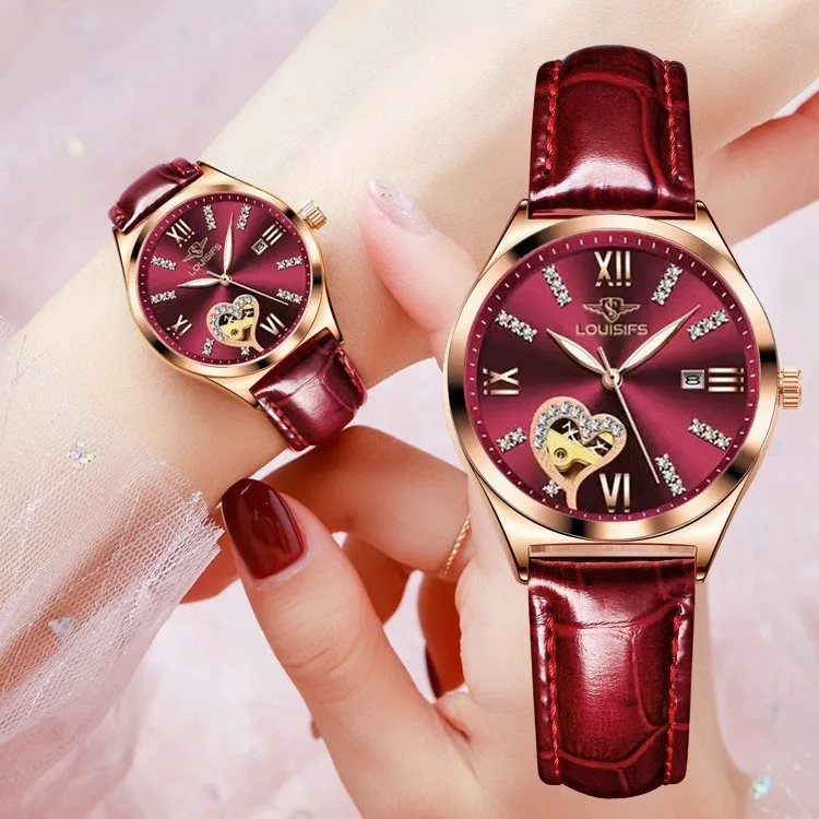 LOUISIFS Women for Watch Diamond Waterproof Luminous Ladies Leather Watches Fashion Hollow Luxury Rose Gold Quartz Wristwatch