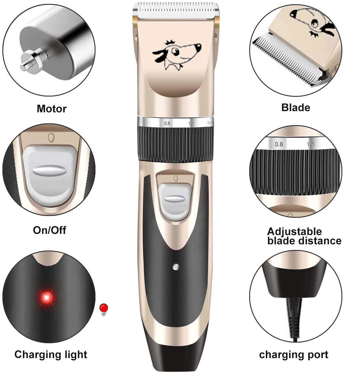 

Professional Pet Hair Clippers Trimmers Low Noise Grooming Clippers Kit Cordless USB Rechargeable Hair Trimmer, Customized colors