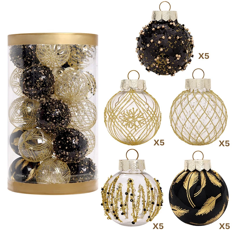 

25Pcs Christmas Ball Set 6cm Transparent Plastic Round Baubles Xmas Tree Ornaments Adornos Navidad 2024 Festive Party Supplies