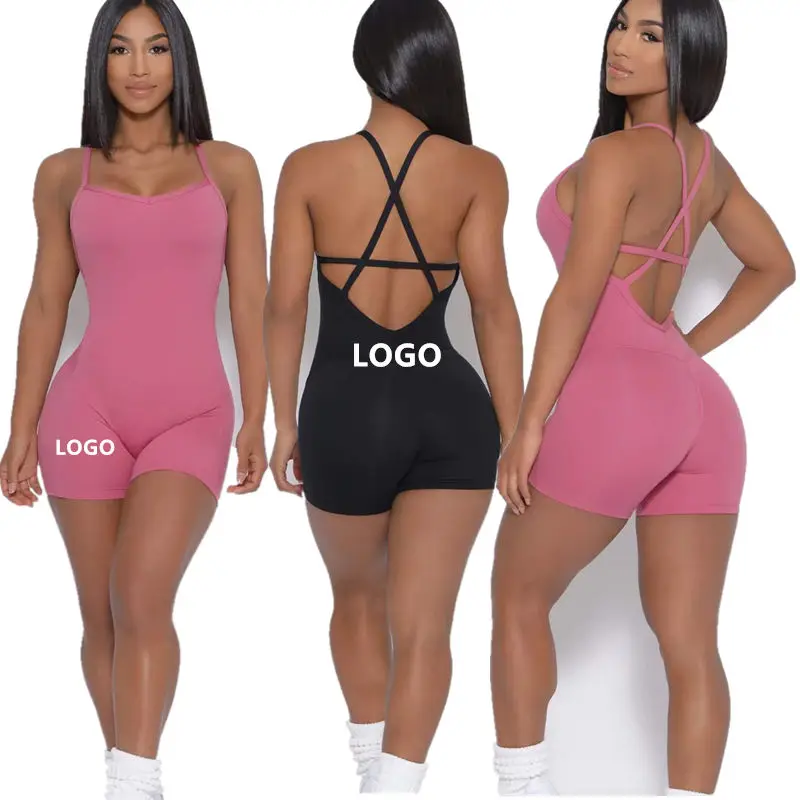 

Custom Sexy Short Yoga Sets One Piece Jumpsuit Yoga Wear Women Backless Sling With Chest Pad Gym Workout Romper