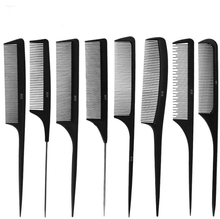 

Professional Stainless Steel Pin Tail Comb Salon Styling Brush Hair Rat Tail Comb Carbon Comb, Black