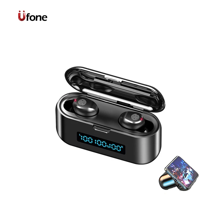 

Ufone Ipx7 Waterproof Noise Reduction Tws F9-39 5.0 Earbuds Led Display 2000mAh Charging Case Headphone Earphone For Samsung, Black/white