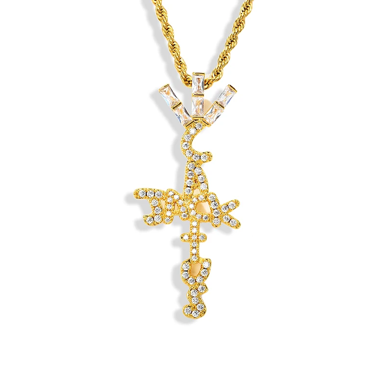 

Travis scott brand Cactus Jack cross pendant full of zircon hip hop letters necklace ornament
