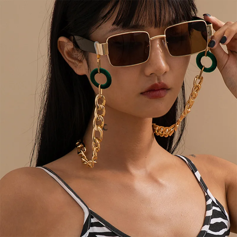 

New Arrival Hip-hop Thick Sunglass Chain Reading Glasses Exaggerated Aluminum Gold Chain Glasses Chain