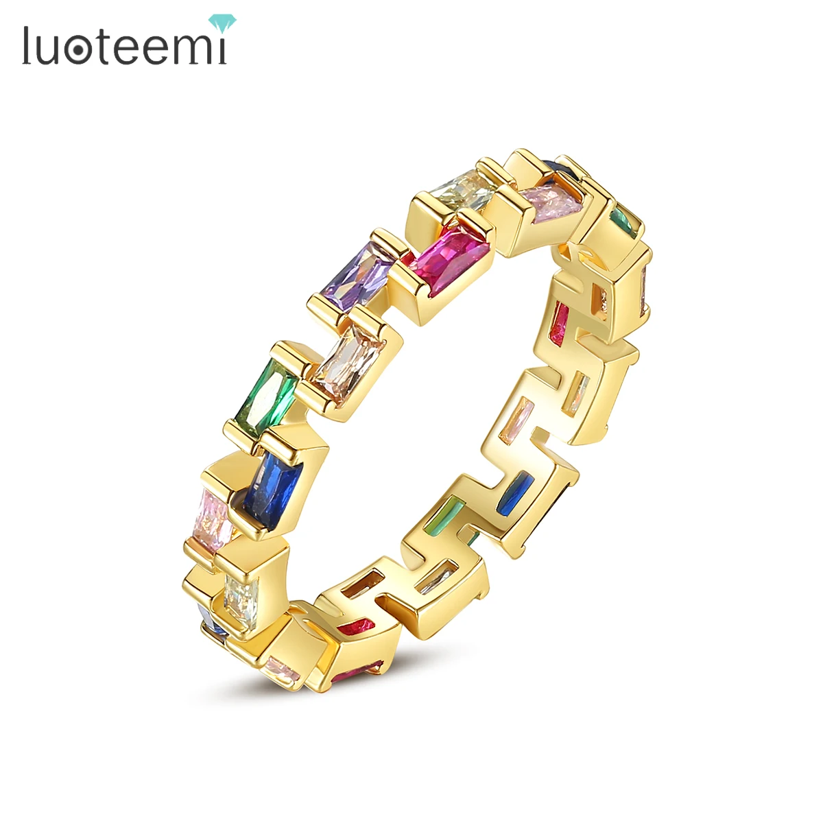 

LUOTEEMI Rainbow Cubic Zirconia Stone Trending Geometric Cluster Rings for Women 2021