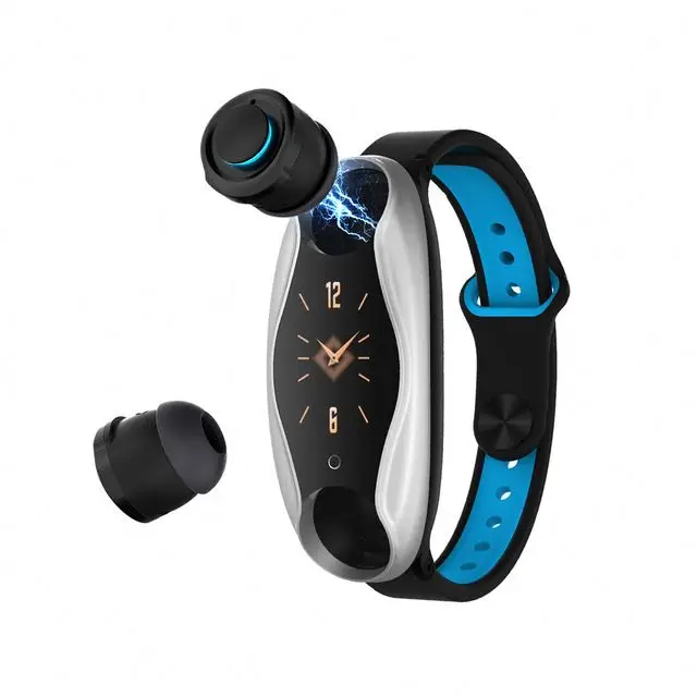 

2021 Newest 2 In1 T90 Smartwatch BT5.0 Wireless Earphone Sport Fitness Activity Heart Rate Tracker Blood Pressure Smart Bracelet, Black silver