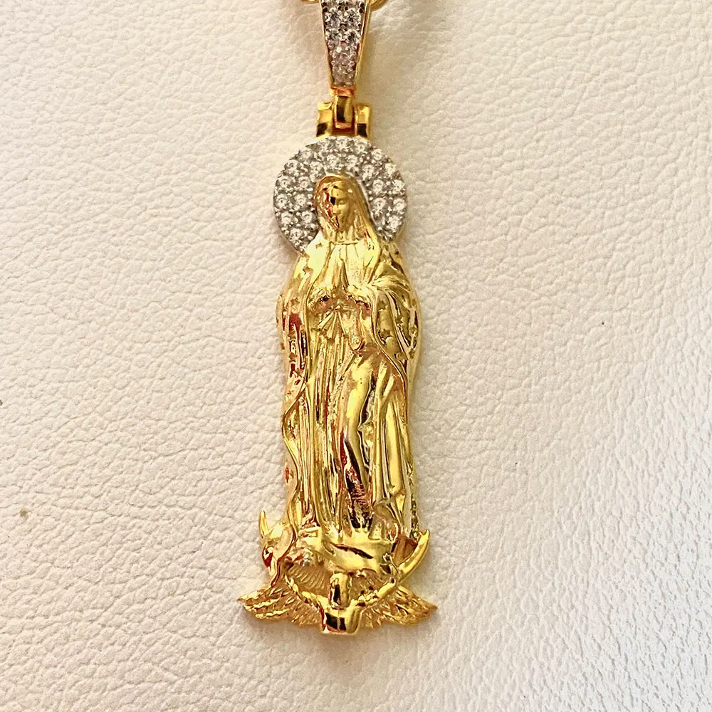 

Discount European Religious Jewelry Gold Virgin Mary Necklace Pave Crystal 925 Sterling Silver Virgin Mary Pendant Necklace