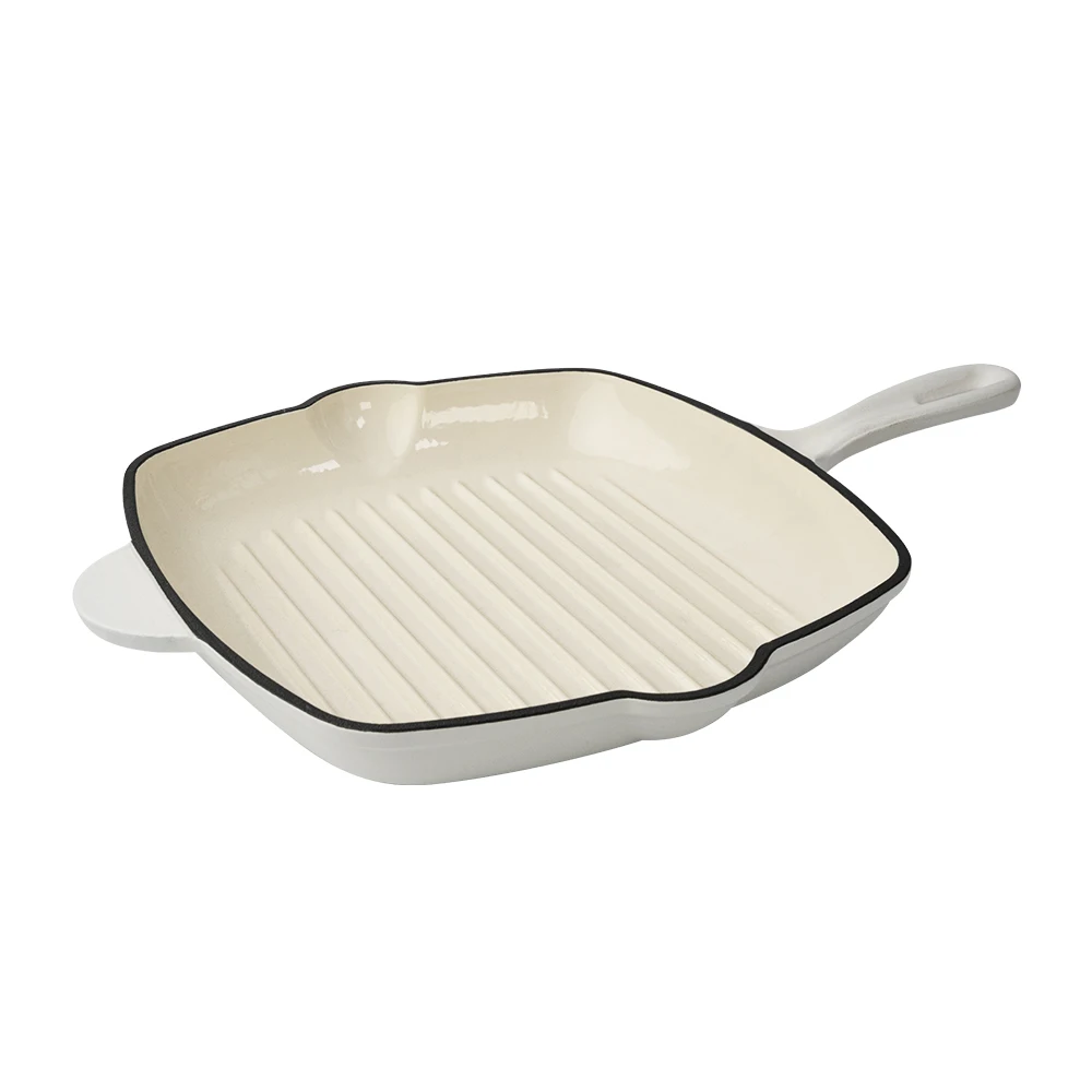 

Heavy Duty Cast Iron pan nonstick enamel grill plate, White