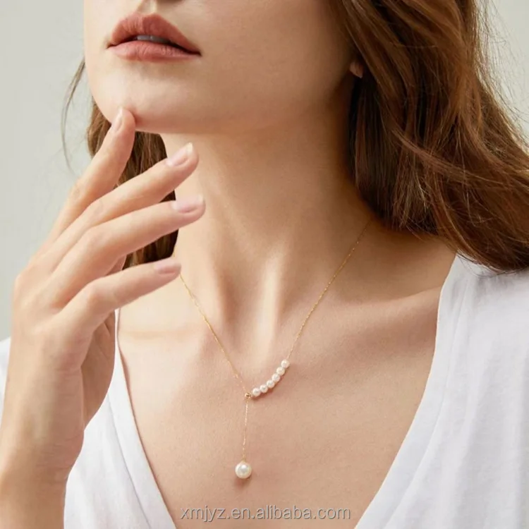 

Certified 18K Gold Necklace Pearl Six Beads Asymmetric Au750 Colored Gold Pearl Necklace Female Minority Simple Shell Wholesale