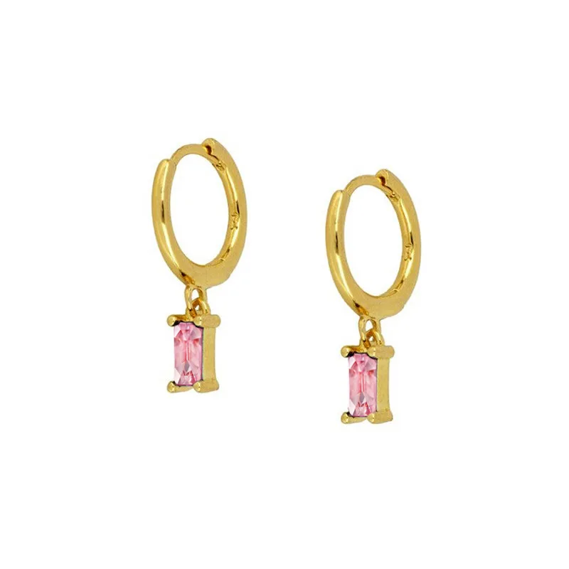 

Amazon Best Selling Sterling Silver Multi Color Square Diamond Hoop Earrings Colorful Diamond Clip On Earrings