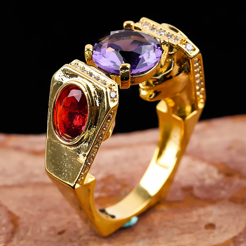 

Unique Pretty Lady Head Round Ruby Stone Wedding Anniversary Ring Sapphire Blue Previous Stone Ring For Women, Gold