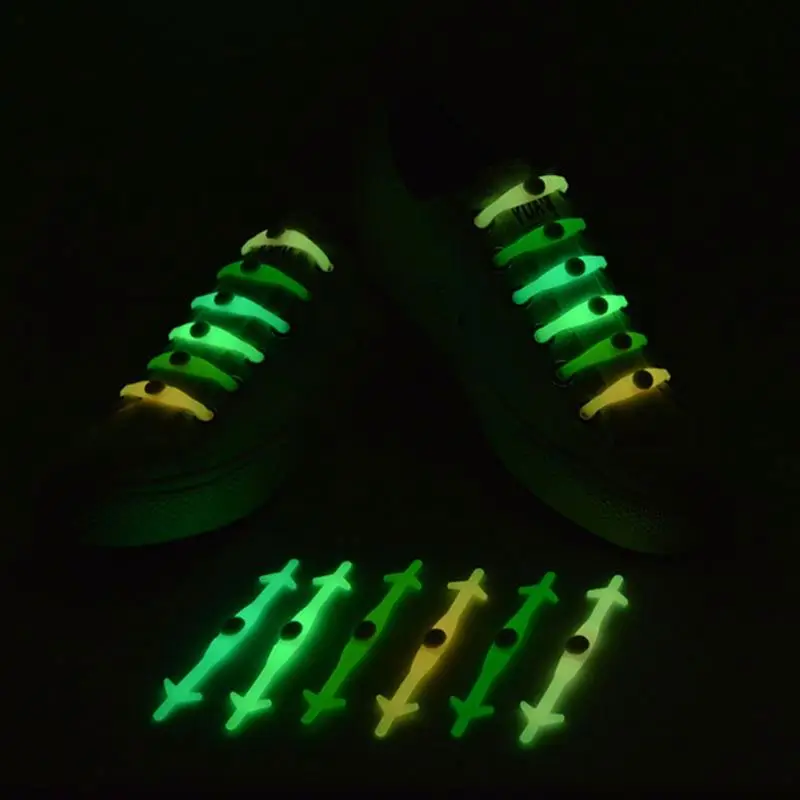 

12PCS Luminous Lazy No Tie Elastic Silicone Shoe Laces Athletic Running Sport Glow In Dark Shoelaces Shoe Strings For Sneakers