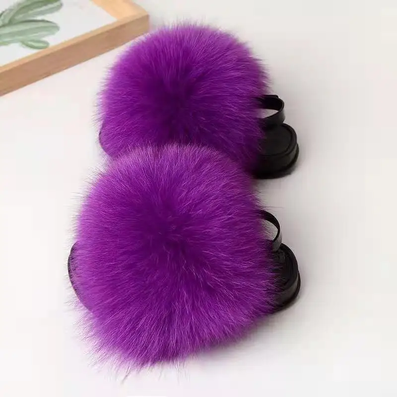 

Cheap price Summer Real Fur Slides For Children Factory Wholesale Real Raccoon Fur Slippers Women Kids Fur Slippers, Customized color