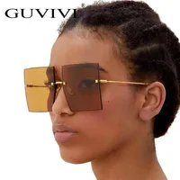 

GUVIVI Square yiwu wholesale Eyewear sunglasses china UV400 CE&FDA Rimless Oversized clear Sunglasses 2019