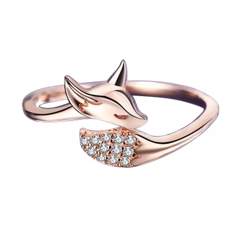 

Adjustable opening rose gold fox shape rings for girls trendy personalised studded with diamonds designed rings women
