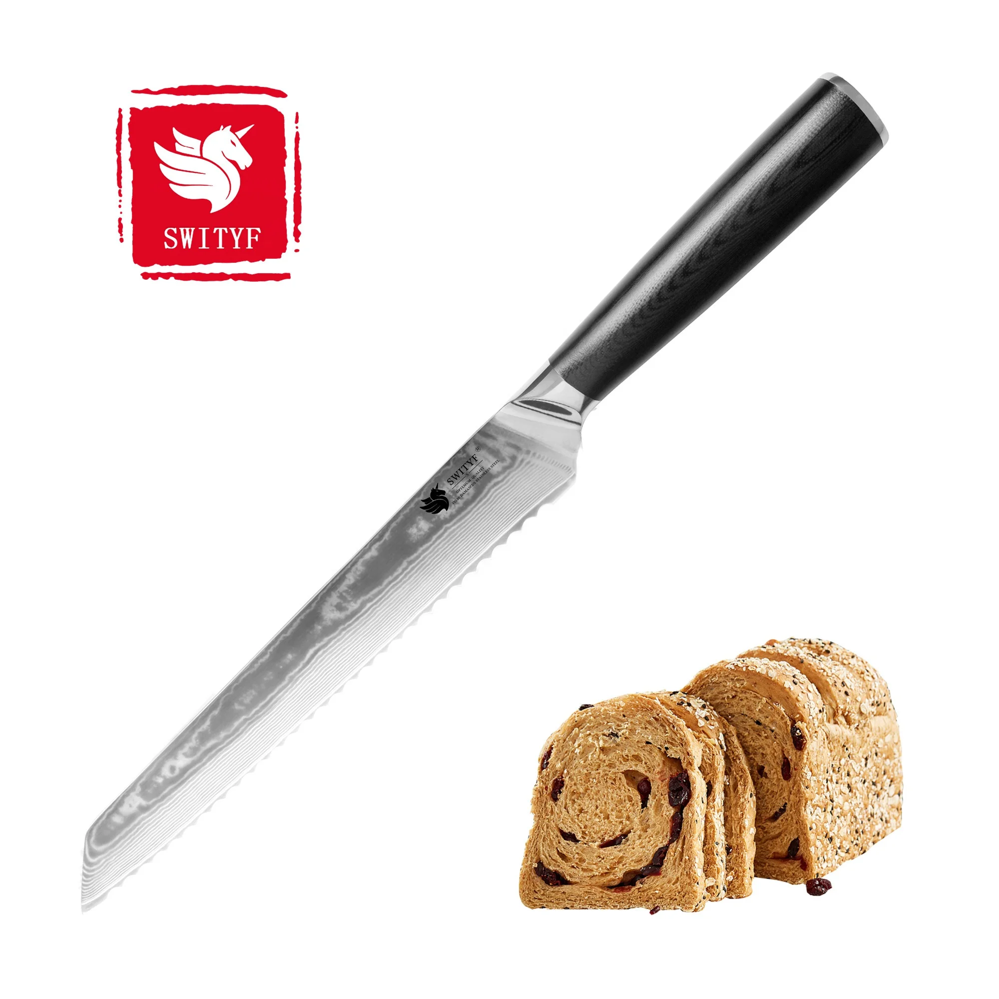 

Europe-wide Hot Sale Bread Knife Stainless Steel VG-10 Steel Core Damascus Bread Knife