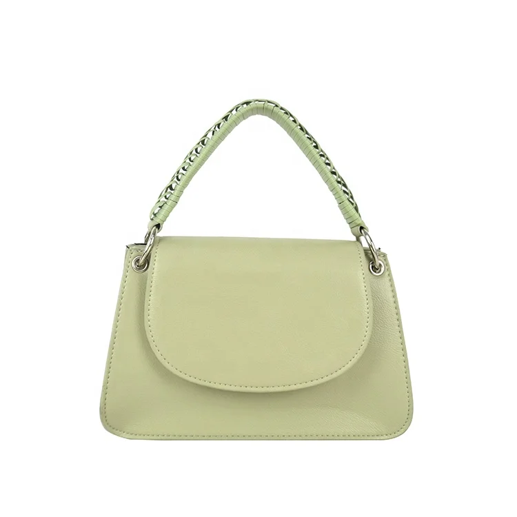 

Summer leisure handbags for woman light green shoulder bag with woven handle elegant flap underarm bag