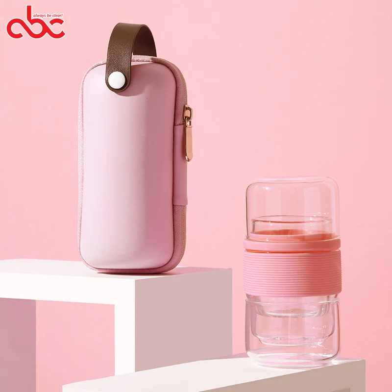 

180ml Portable Travel Glass Tea Set In Colored EVA Bag For Gift, Transparent