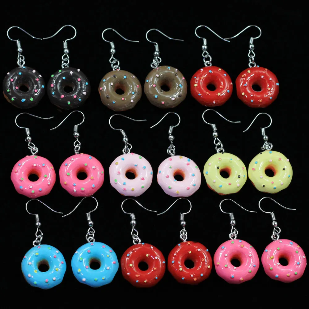 

Women Resin Drop Donut Earring Custom Made Handmade Cute Girls Gift Cookies Macaron Cake Food Donuts, Same with photos