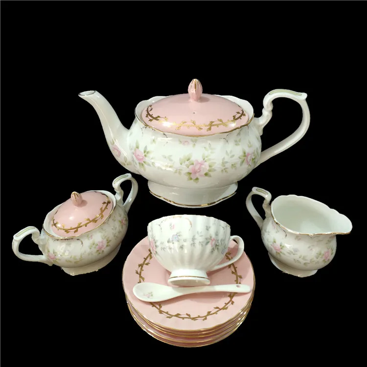 

Wholesale Dinnerware Pink Tea Set Drink Set Household Kettle Living Room Afternoon Tea Set