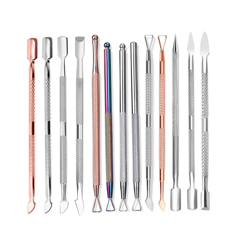 

Dual End Triangle Stainless Steel Nail Gel Remover Tools Cleaner Cuticle Pusher, Rose gold/silver/ rainbow