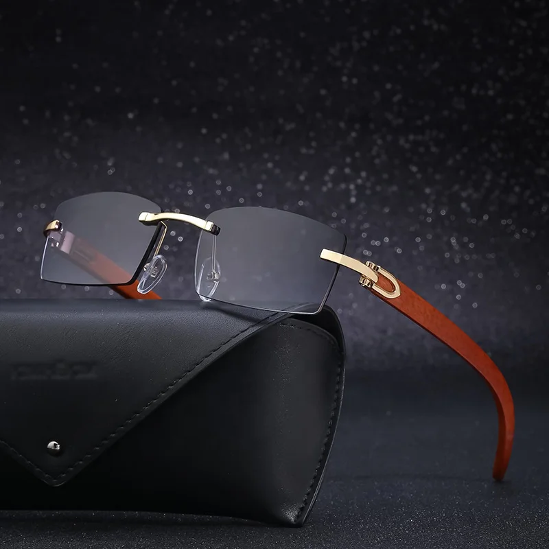 

Luxury Wood Buffalo Horn Sunglasses Rimless Diamond Cut Carter Sun Glasses Men Brand Designer Women Frameless Shades 2021