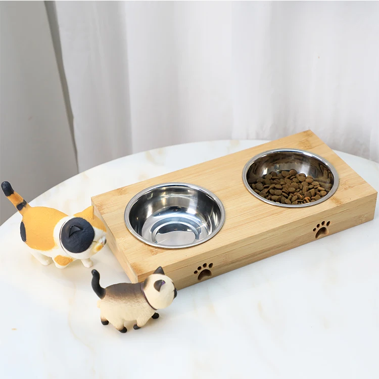 

Luxury Multi-Color Portable Sublimation Raised Stainless Steel Double Feeder Drinking Water Food Double Dog Cat Pet Bowl